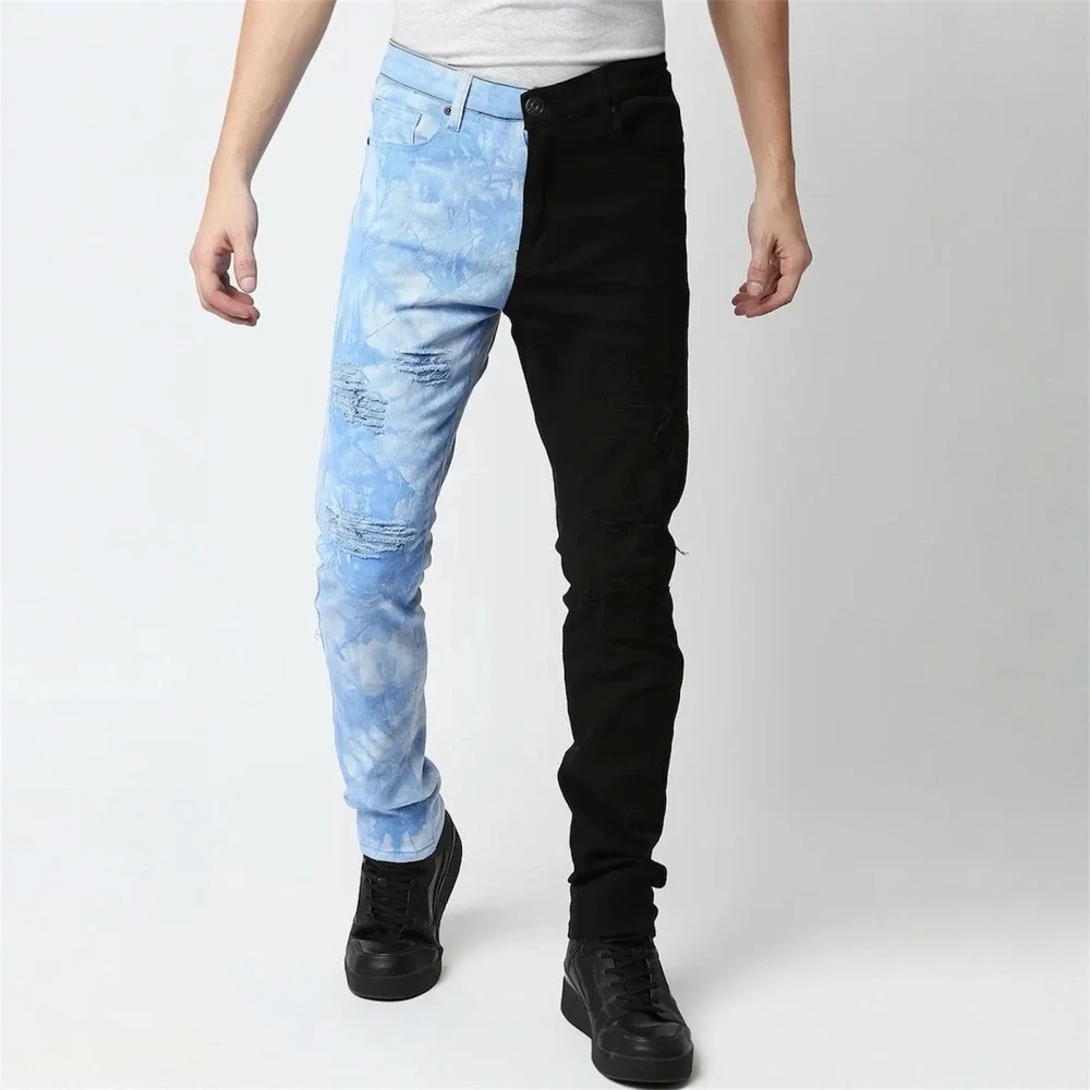 NWT Waimea Jeans Men 32x32 Split‎ Color Denim Blue Black Skinny Distressed Y2K